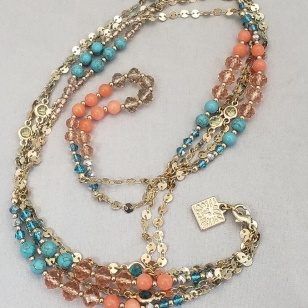 Anne Klein Double Strand Turquoise and Coral Beaded Necklace